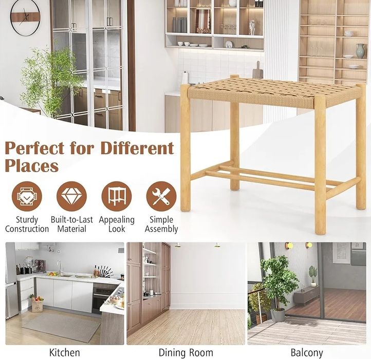 2 бр. Кухненски трапезарен комплект 18" с плетена седалка от хартиено