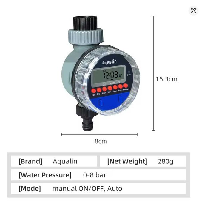 Таймер за напояване за бидон, IBC цистерна електронен - Aqualin 0-8bar
