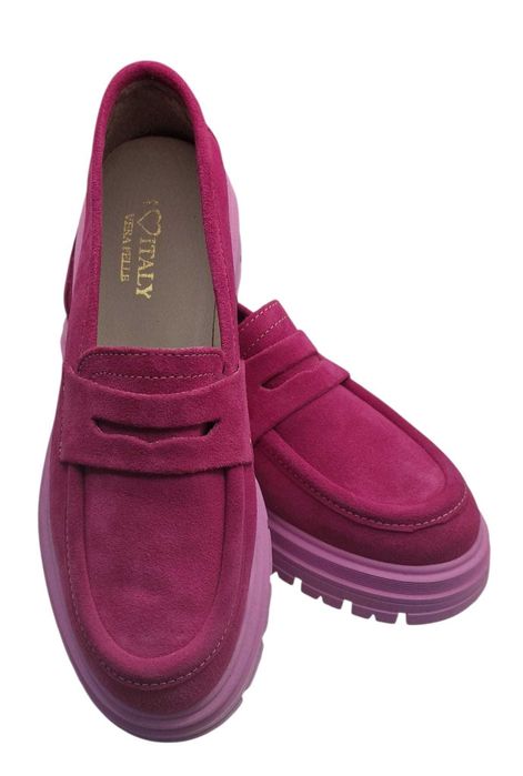 Mocasini dama fuchsia piele intoarsa, nr. 36, noi
