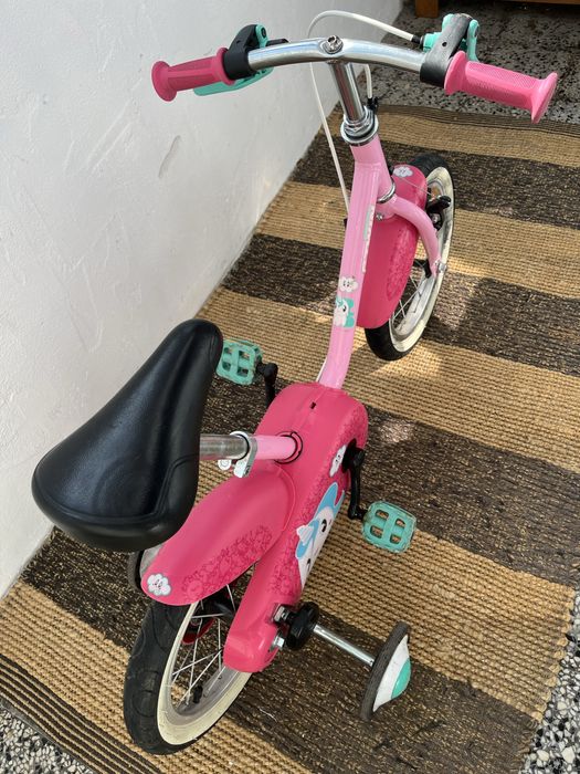 Детско колело 14 BTWIN с помощни колела, розово с еднорог