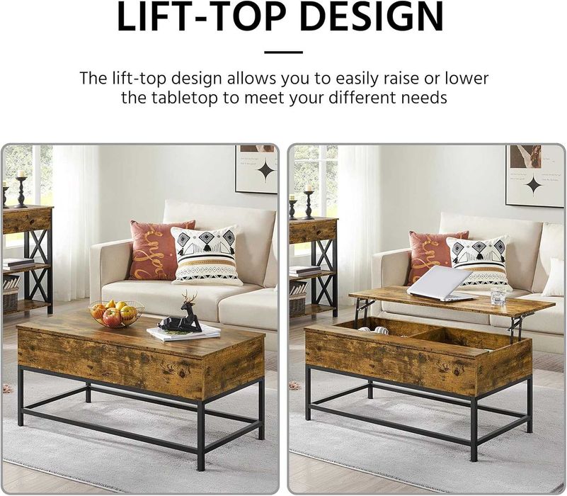 Маса за кафе повдигащ се плот, съхранение странична бюро рустик н141