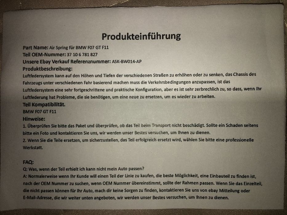 Perna aer spate BMW X5 E53, E39, E61, F11, X5/X6 , Produs NOU, 1 AN GA