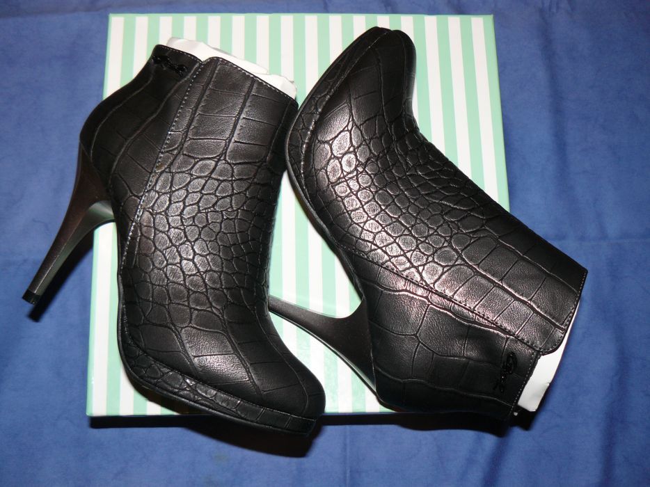 Ghete Dama Cu Toc Inalt "AXEL" CROCO BOOT Black,Nr.39,Piele Eco