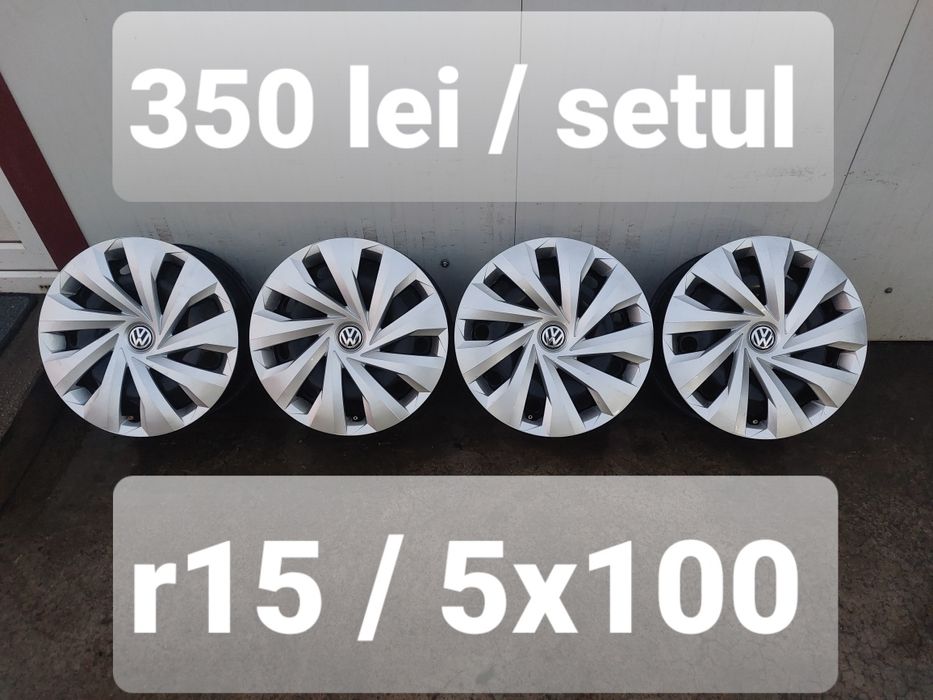 Jante din tabla r15 + capace originale / Vw Audi Skoda Seat / 5x100