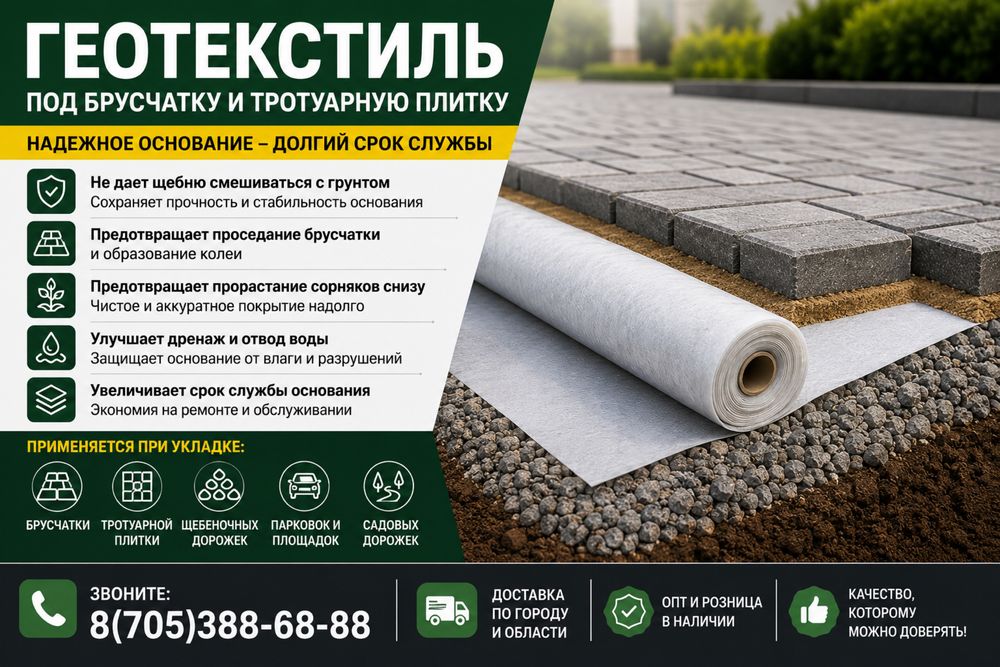 Геотекстиль 200 г/м² для брусчатки, тротуарной плитки и дорожек