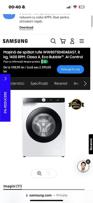 Vand masina de spalat si uscator Samsung