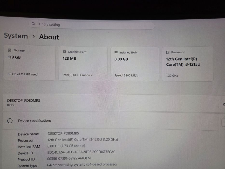 I3 1215U 8GB DDR4 SSD 120GB