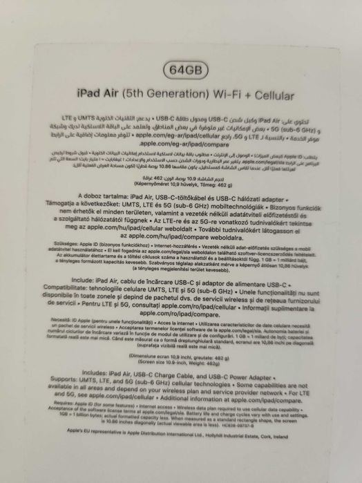 Apple iPad Air 5 ,10.9-inch, Wi-Fi + Cellular
