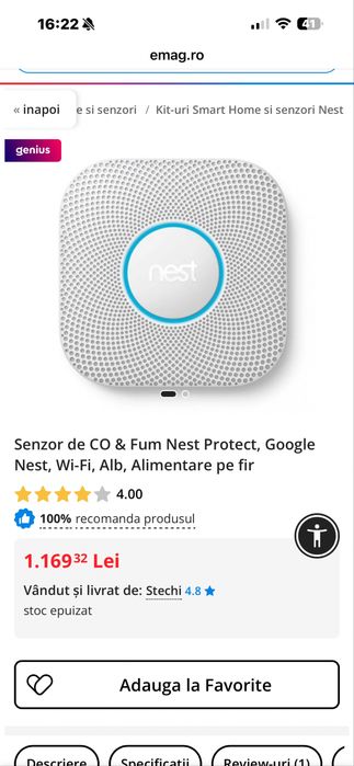 Detector de fum si monoxid de carbon Google Nest