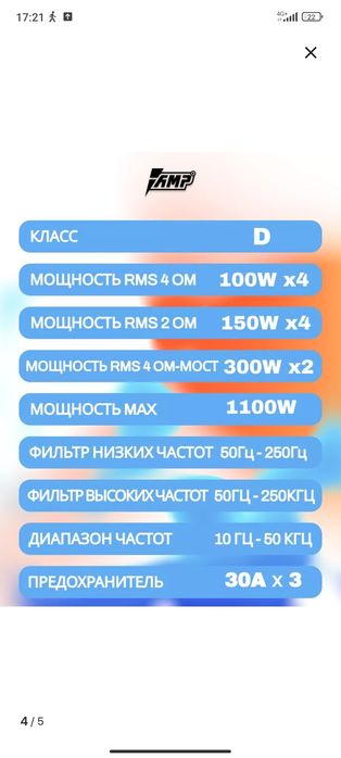 Усилитель звука AMP 4.100 для динамиков