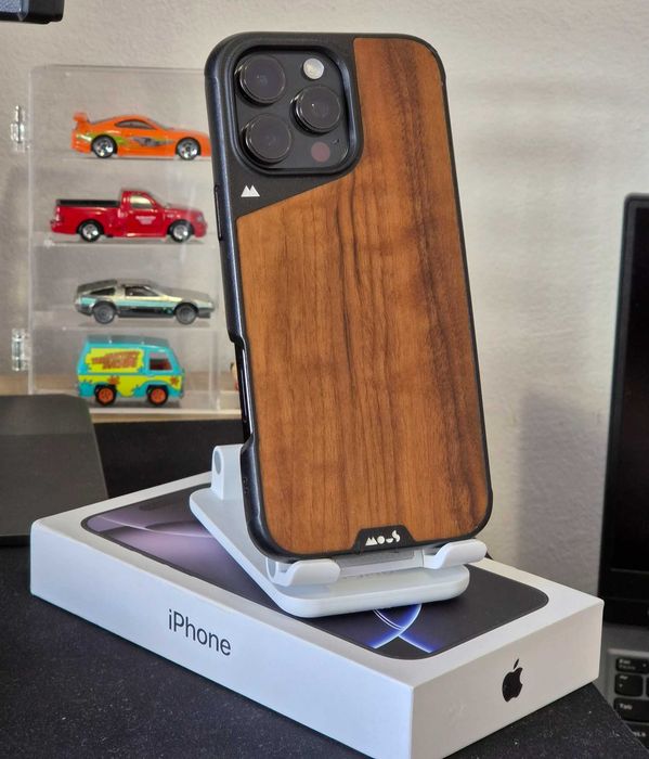 iPhone 16 Pro Max 512GB Black Titanium | 100% Battery Health | Husă MOUS Walnut + 2 Folii Spigen