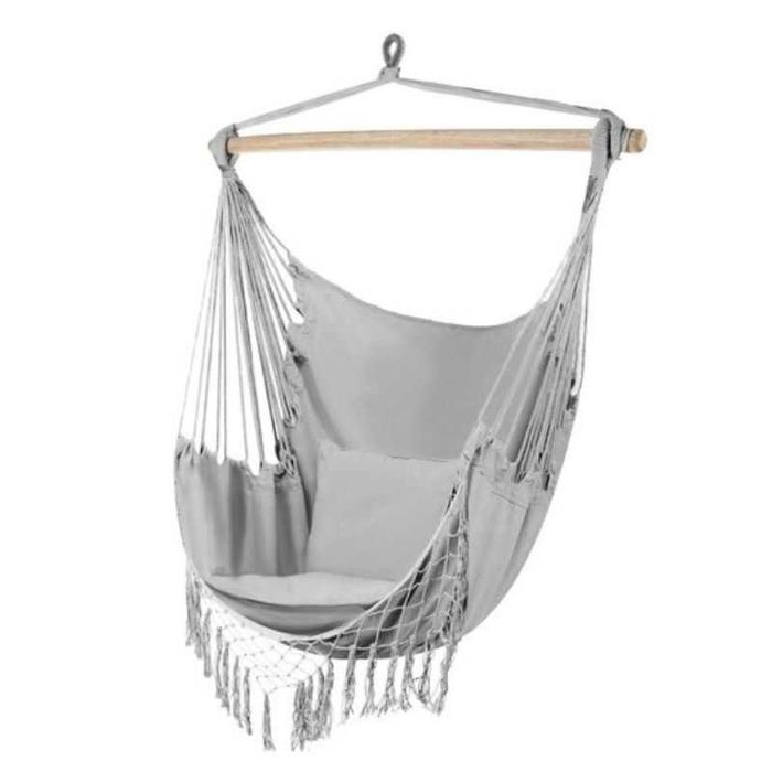 Хамак тип бразилски стол СИВ или Бежов / Двоен градински хамак с дървена рейка Син/зелен /