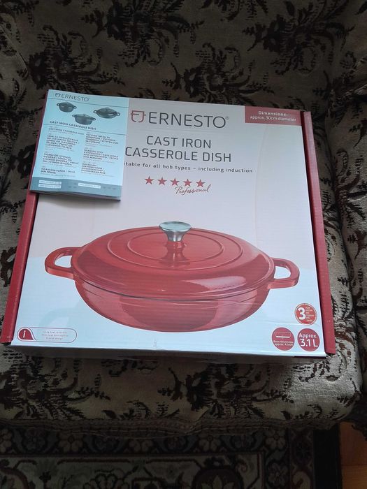 Tigaie/ceaun profesională, nouă din fontă cu capac – 3,1 L – Ernesto