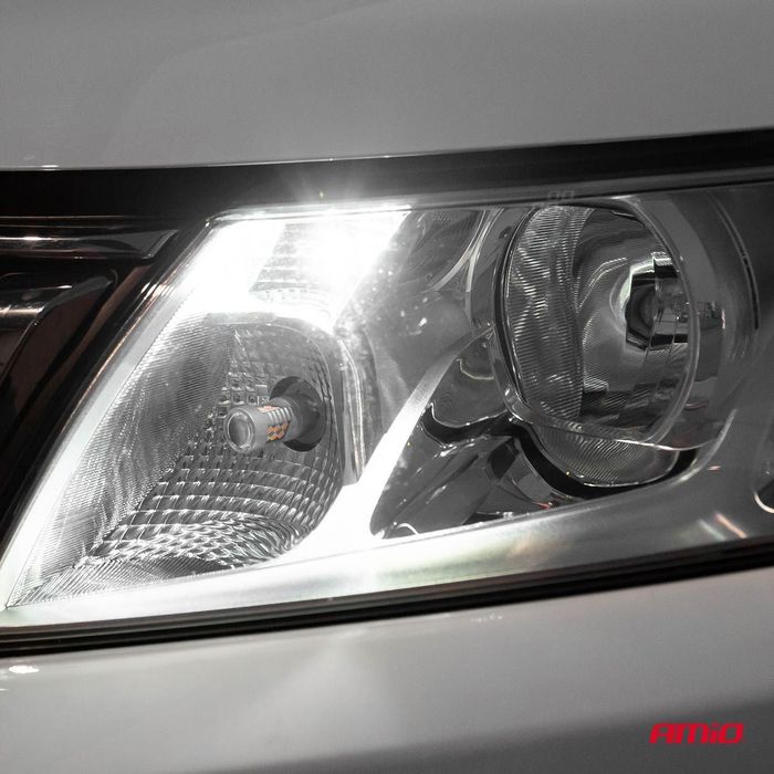 Bec de pozitie tip LED Canbus, T10 W2.1x9.5 W5W, 12V-24V, 3 SMD 2835, 2.4W, culoare alb, carcasa aluminiu, Amio, set 2 buc