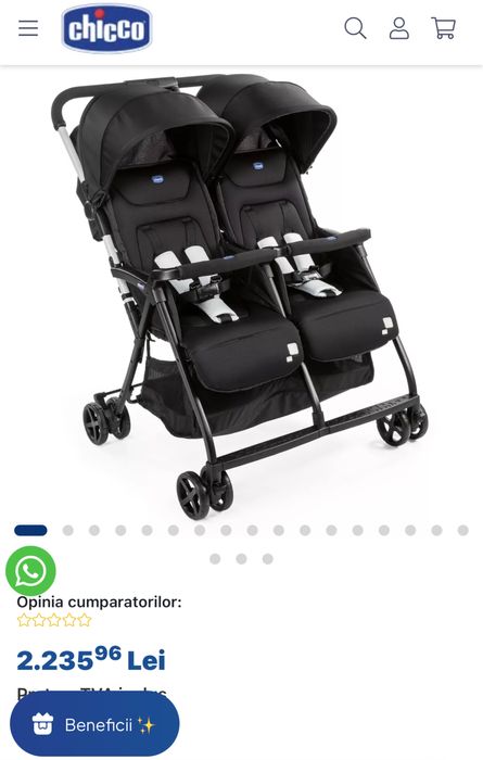 Carucior copii gemeni Chicco Ohlala Negru