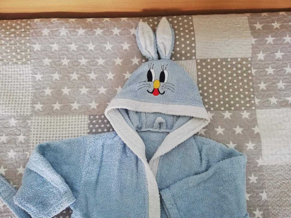 Детски халат за баня ЗАЙЧЕ 4-6 г. и чехли за баня №31 ПАКЕТНА цена