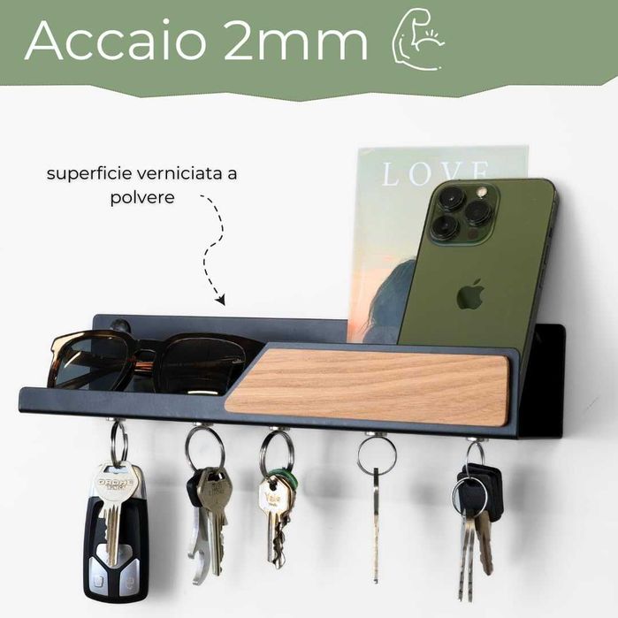 Метална етажерка с куки за ключове – Модерен индустриален дизайн