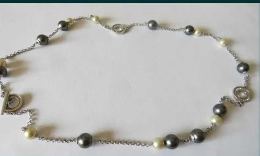 Colier, lant  argint, perle si cristale