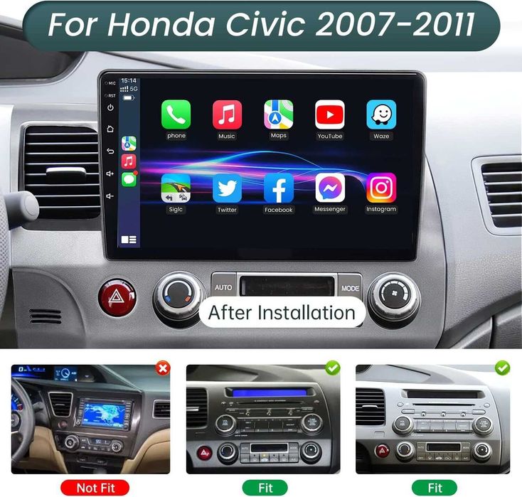 Навигация Двоен дин Мултимедия за Honda Civic Android Хонда Civic 10"