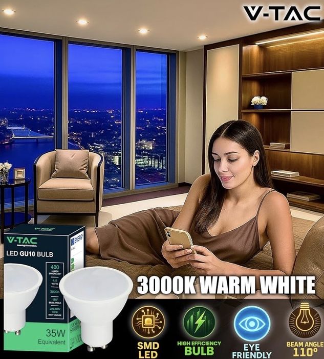 Set 10 spoturi  LED GU10 4.5 W - 400 lumeni