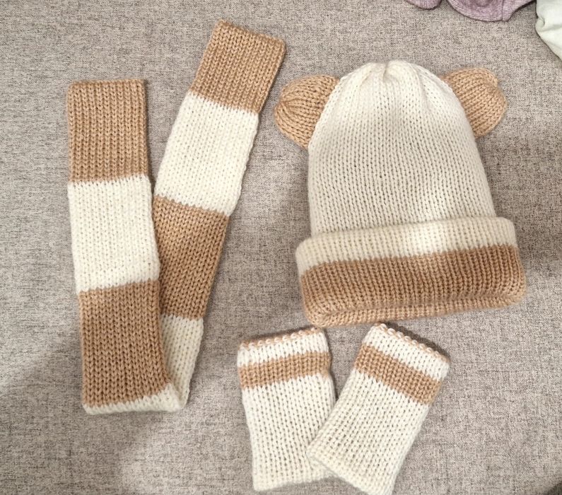 Шапка, шал и ръкавички без пръсти с Кашмир и мерино