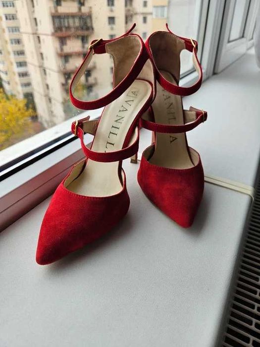 Pantofi Stiletto cu toc subtire 10cm Dora, piele naturala intoarsa, rosu