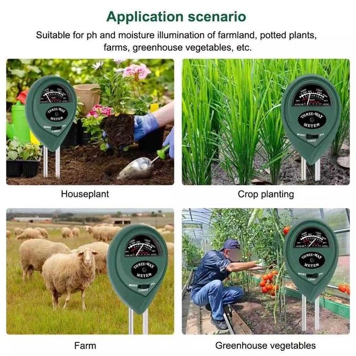 Влагомер за почва PH метър термометър почвен анализатор светломер 3в1