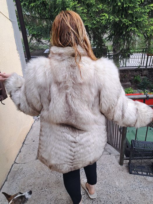 Кожено палто сребърна лисица