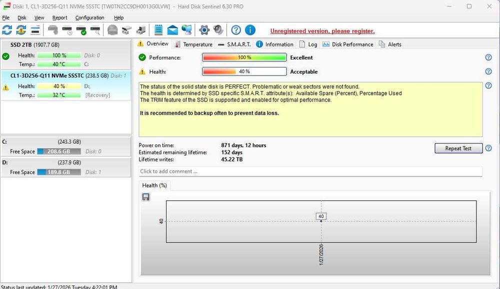 SSD M.2 LiteOn CL1-3D256-Q11 256GB M.2 2230 NVME, 40% viata.
