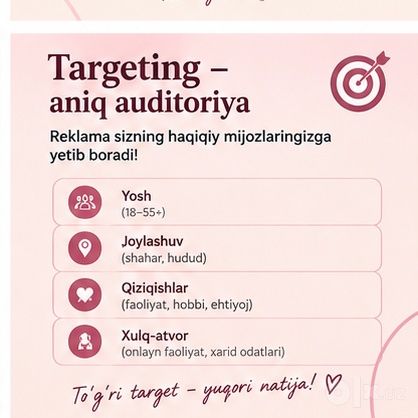 Targetolog xizmatlari bor
