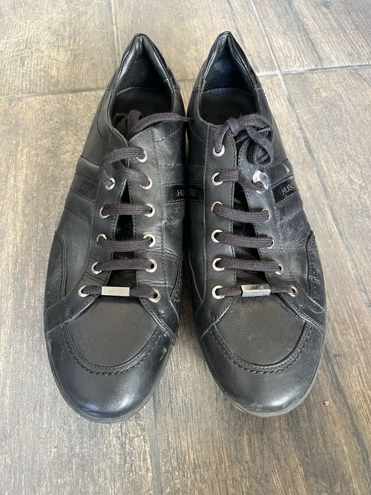 Hugo Boss черни кожени мъжки кецове