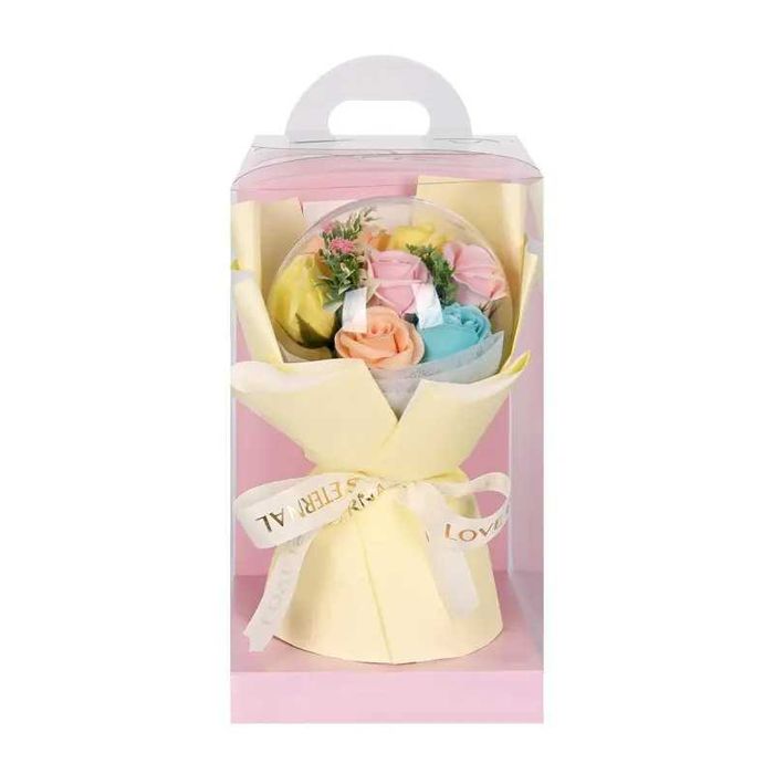 Букет от сапунени рози в ПВЦ сфера и подаръчна кутия. и други цветя