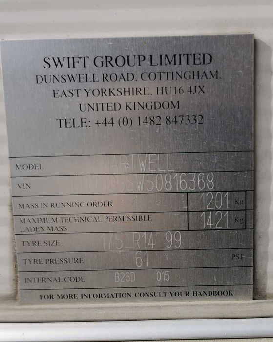 Каравана SWIFT ARCHWAY HARTWELL 2008 – ПРЕМИУМ КАРАВАНА, ОБОРУД