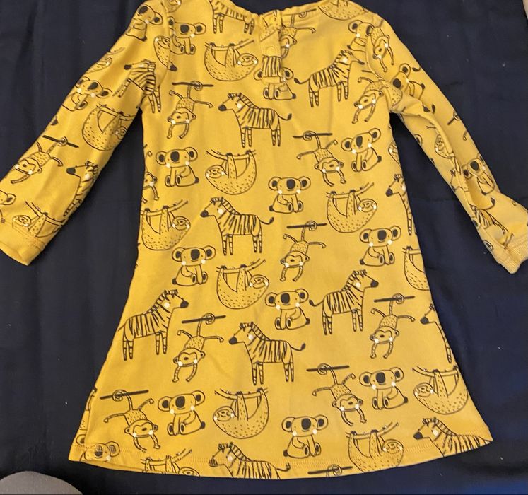 Rochiță Mothercare, galbenă cu imprimeu animale, mărime 12–18 luni