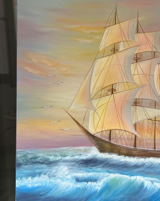 Tablou ulei vapor pe mare