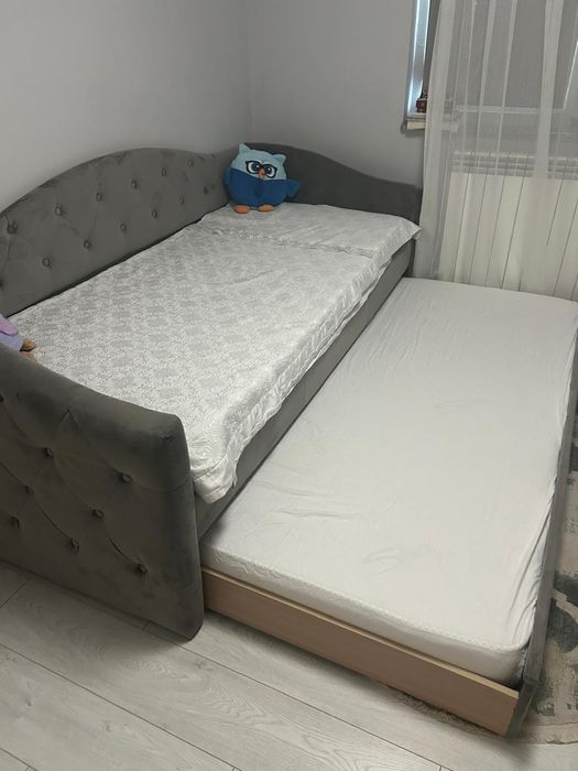 Vand pat copii  tapițat cu sertar