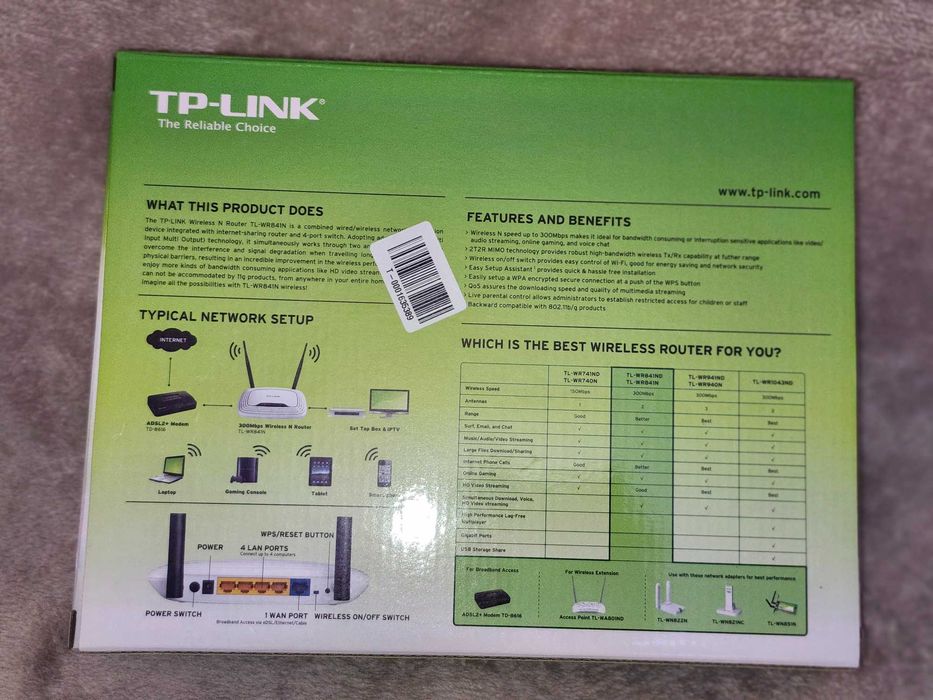 Router TP-Link TL-WR841N, 300Mbps Wireless N cu cutie originală și documentație completă