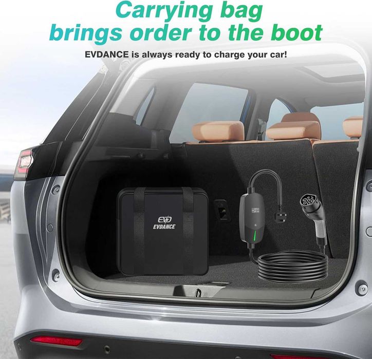 EVDANCE EV зарядно тип 2, 8 метра, 6/8/10/13A, регулируем ток, IP66