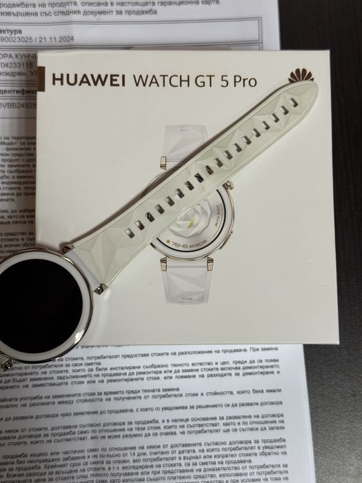 Гаранция! Huawei Watch GT 5 PRO 42mm White Fluoroelastomer Strap