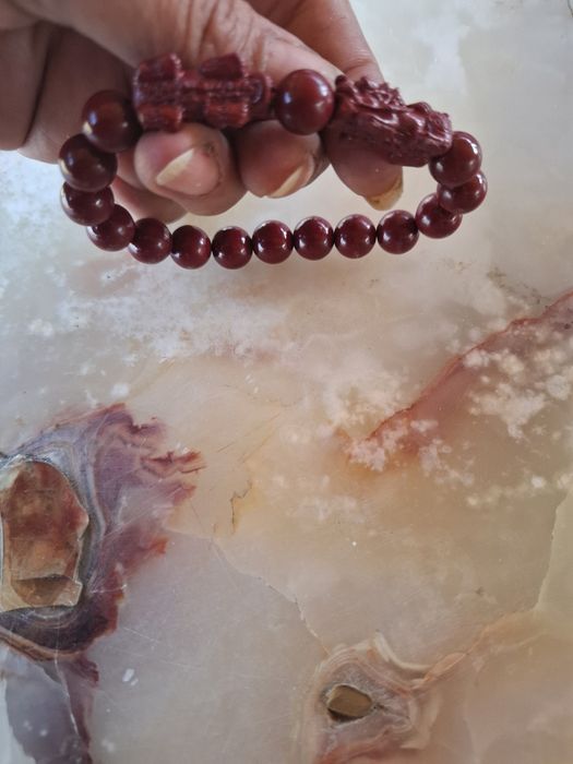 Brățară China din cinabru cinabar dragoni sculptata manual