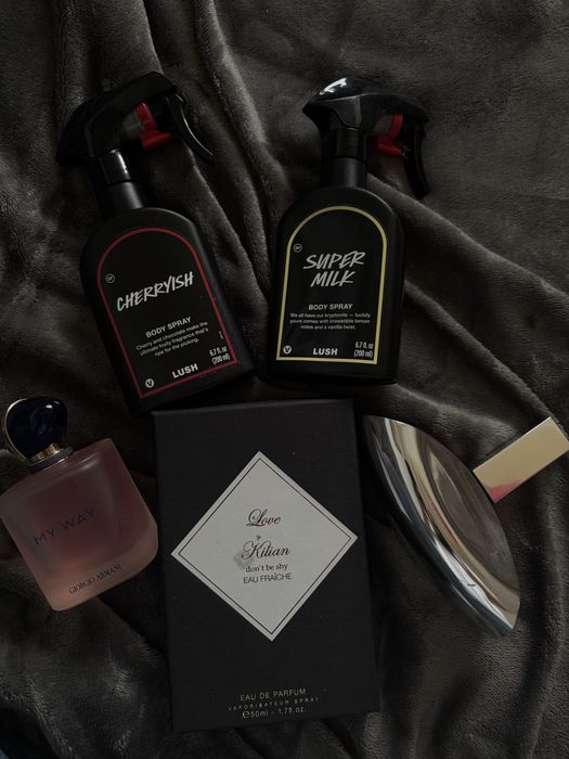 Kilian - Love, don’t be shy, Georgio Armani - My way, Lush body spray и Calvin Klein - Euphoria