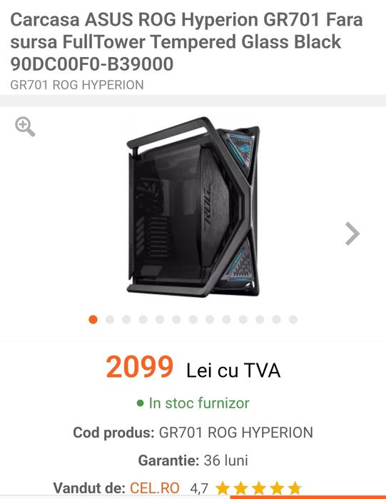 Carcasa pc ASUS ROG Hyperion GR701 Full Tower RGB Tempered Glass