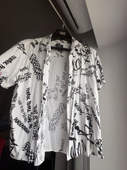 Camasa baieti / adolescenti alba cu print negru