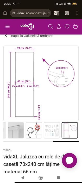 Jaluzea cu role de dus cu caseta 70x240 cm
