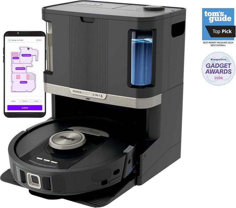 Комбинация от робот Shark PowerDetect NeverTouch Pro, самоотводняваща се, с подложка за самопочистване, за пране и сушене