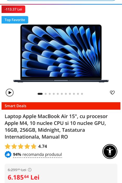 Macbook Air 15, M4. 16gb, 256gb, sigilat, transport inclus