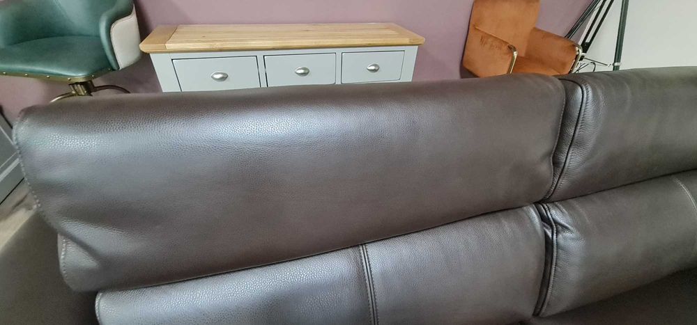 Тъмно кафяв кожен диван тройка "Moreno" с ел. релакс механизъм