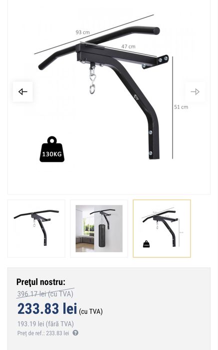 Suport sac de Box cu bara de tractiuni cu prindere pe perete 130 kg.