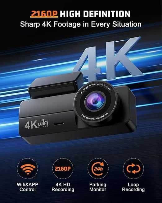 Penemay 4K предна даш, видеорегистраторна камера  с 32GB карта, WiFi