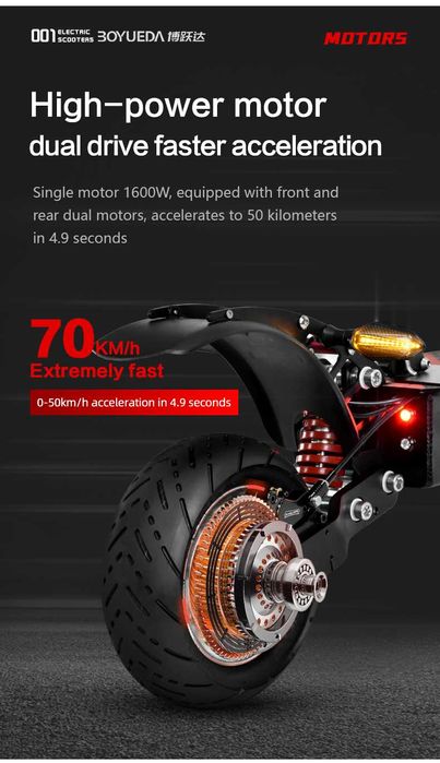 Noua, 0 Km‼️BOYUEDA Q7 Pro 3200W, 2x1600W Dual Motor, Baterie 52V 28AH, Frane Hidraulice, +Scaun +cheie card NFC +Aplicatie Bluetooth Telefon